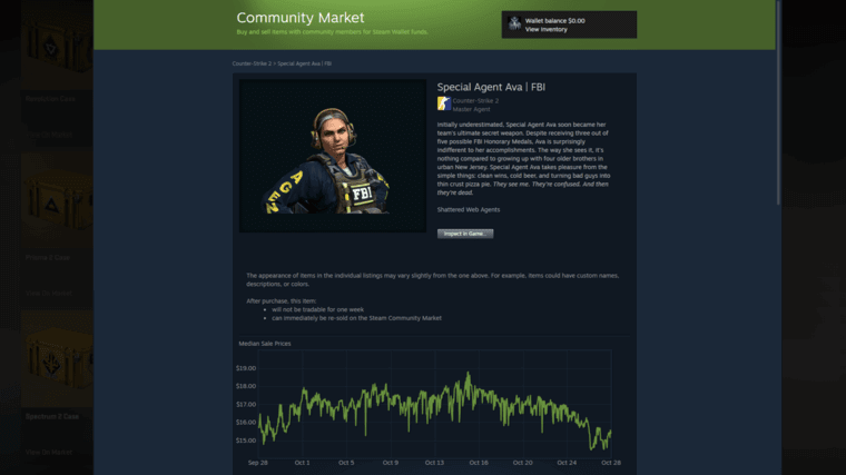 Just one of many agents of for grabs on the Steam Market.