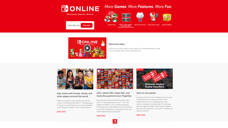 The Nintendo Switch Online web page. (Image Source: Nintendo.com)