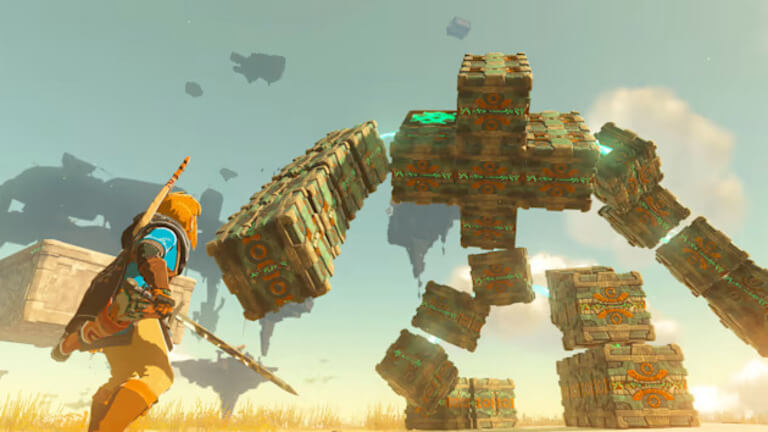 Link fights a massive Zonai Construct. (Image Source: Nintendo.com)
