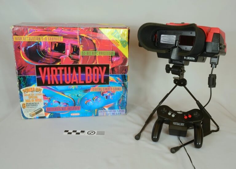The Virtual Boy. It didn't really catch on how like other Nintendo products. (Image Source: Evan-Amos on Wikimedia Commons)